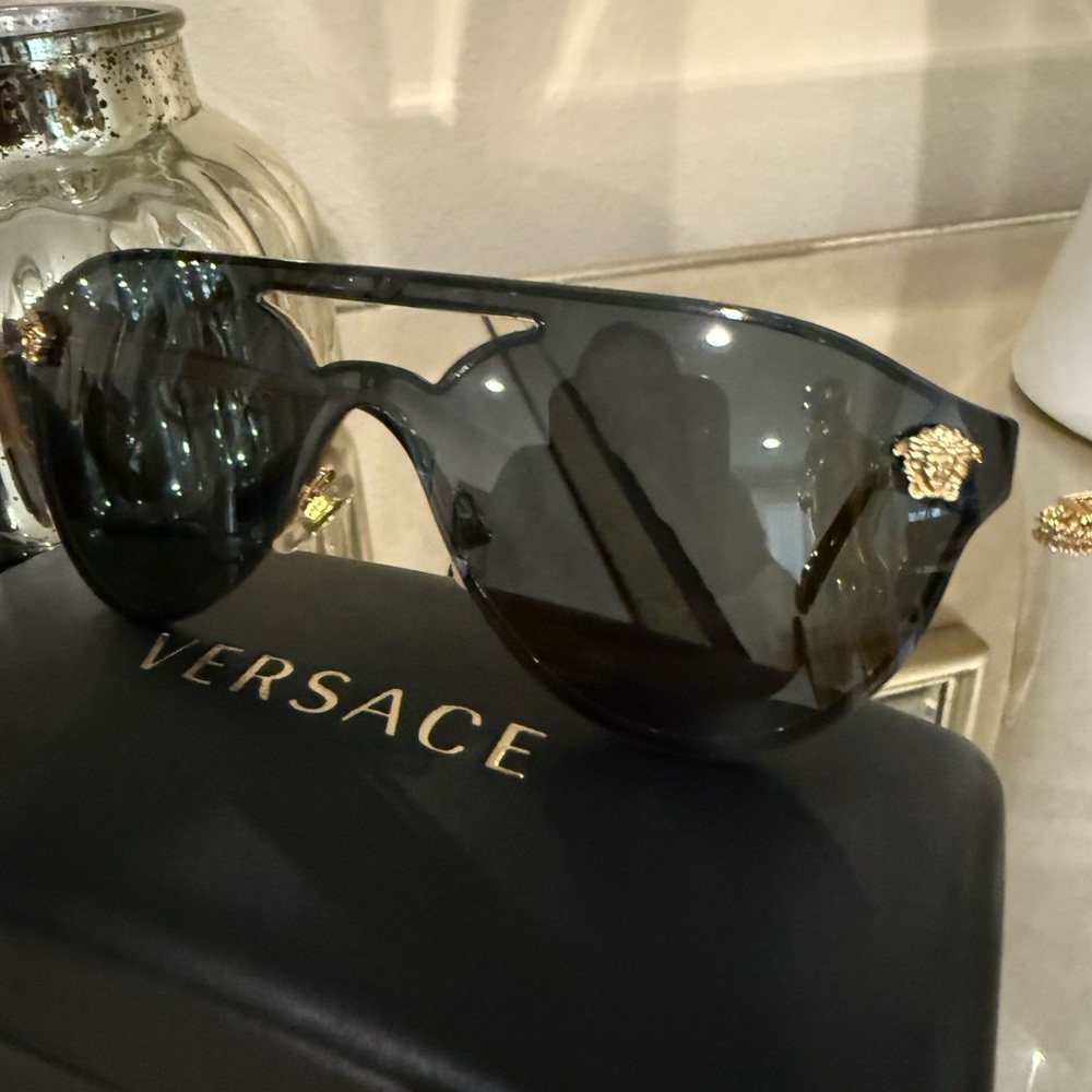 Versace Black Sunglasses with Gold Medusa Accents